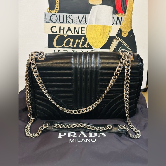 💎PRADA CHAIN FLAP SHOULDER BAG Diagramme Quilted Leather w/COA & Dust Bag - Picture 9 of 14